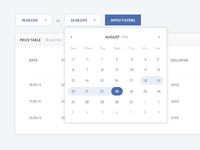 Date picker datepicker design interface price table ui ux