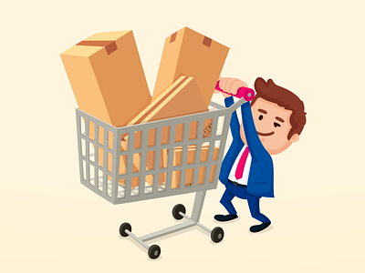 Businessman banking box businessman cargo man shopping cart