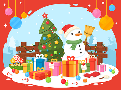 Happy New Year christmas gift illustration new year noel snowman tree