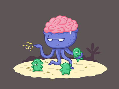 Brain alien attack brain character illustration