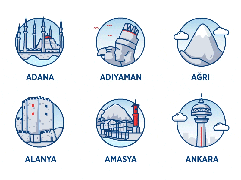 Turkish Cities Icon Concept airline anadolujet cities city concept iconset mobile app turkey turkish