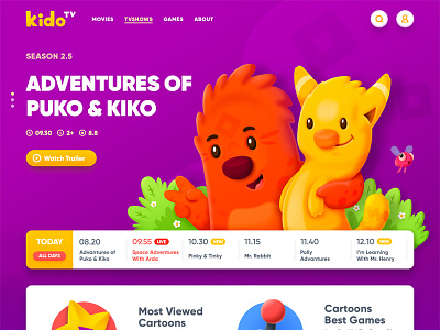 KidoTV cartoon concept creature design fun game kido kids responsive tv ui