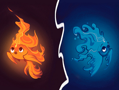 Fire and Water elementals bookillustration cartoon character design illustration