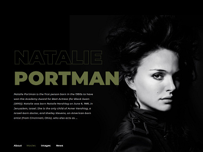 Actress page : Natalie Portman actress adobe xd biography celebrity dark dark mode design imdb landing movie movies natalie portman night mode tv show ui ux