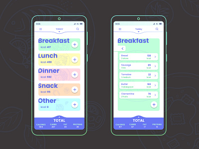 Counting calories and nutritional values - app idea app calories daily ui design figma food health mobile nutrition nutritional value phone typography ui