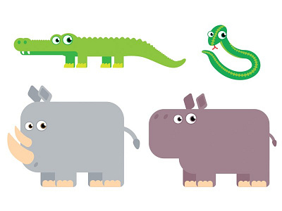 Substickers – Jungle: Crocodile, snake, rhino and hippo illustration