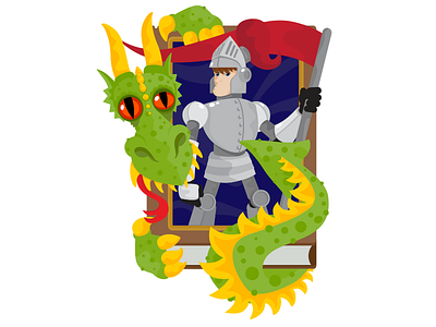 Fairy Tale Knight & Dragon illustration