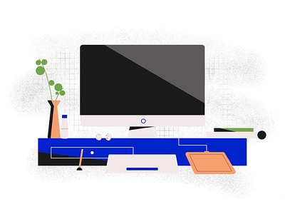 Workspace abstract design desk illustration imac office office design office space plant remotework space table tablet texture vector workspace
