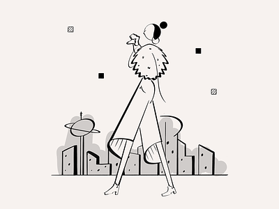 City Lady brush stroke butt character city clean cute lady line art simple vector graphic