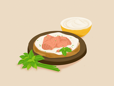 Smoke Salmon on Bread basil clean cream cheese cute delicious dinner food line art salmon simple tasty vector graphic