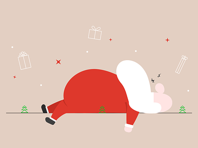 Time to wake up! artwork character christmas christmas tree design holiday holiday card holiday gift illustration present santa santa claus simple vector