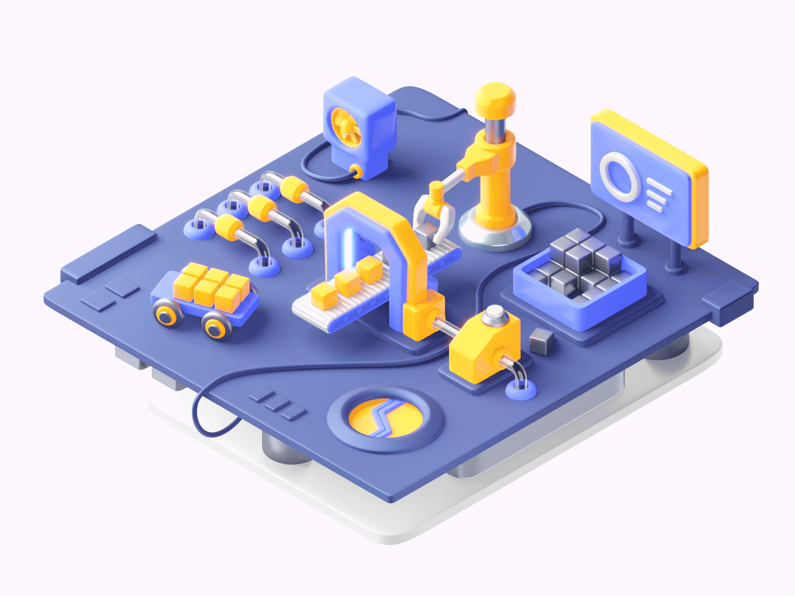 Machine factory 3d animation blender conveyor factory game isometric machine mechanism render toy