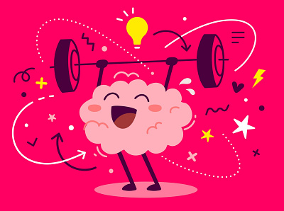 Pink brain character brain character character design design happy idea illustration vector