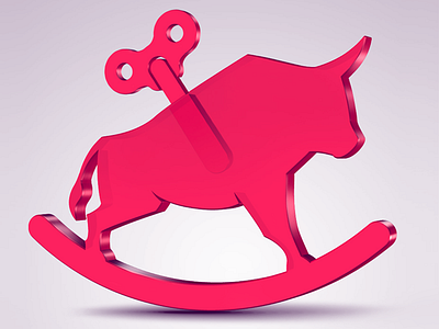 Wind-up bull. 3d animal bull icon logo red toy wind up
