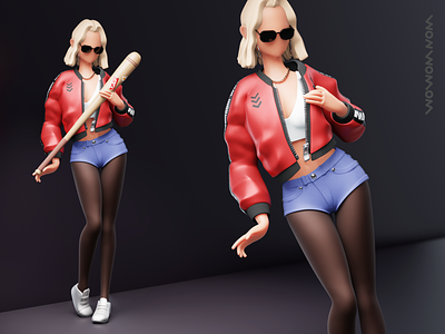 Brawler girl in red 3d bit blender character design fashion girl illustration street woman