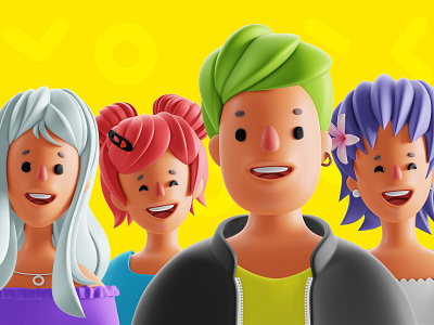 3d avatars 3d avatar blender casual character design face group happy head illustration man people smile team woman