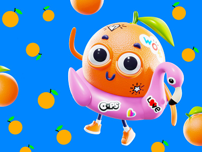 Fruit character | Orange 3d blender character design flamingo fruit happy illustration orange relax rest summer swim swimming circle time vacation