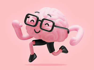 Happy brain 3d blender brain character design happy illustration man