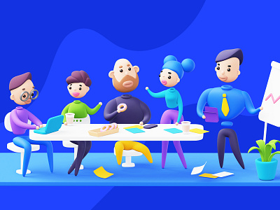 Startup team 3d blender business businesspeople businessteam character design graphic design happy illustration man meeting people startup team woman