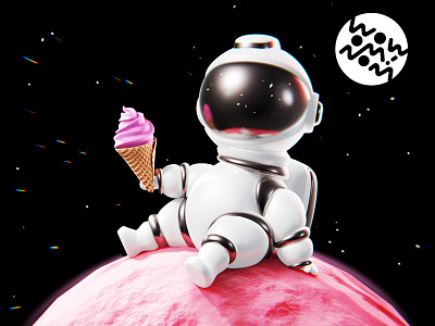 Spacewalker and ice cream 3d astronaut blender character design fun galaxy ice cream icecream illustration man planet space spaceman spacewalker
