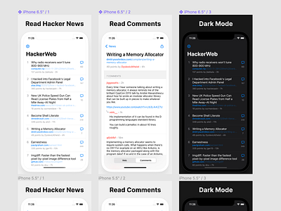 App Store Screenshots for HackerWeb 2.0