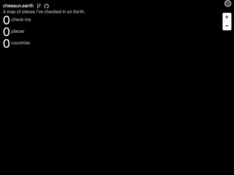 cheeaun.earth animation checkin earth foursquare map mapbox transition visualization world zoom