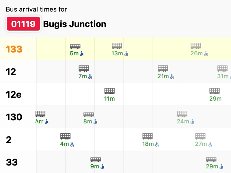 Bus arrival times UI