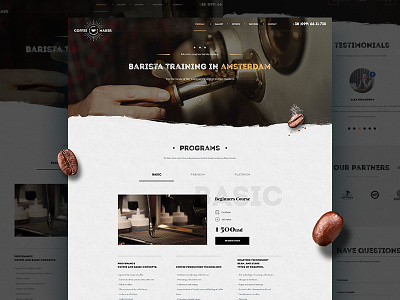 Psd template Barista course coffee barista coffee course landingpage psd site template