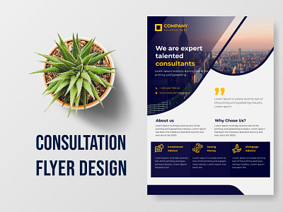 Blue and Yellow Consultation Flyer design in vector