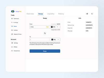 SwapFlex Decentralized Cryptocurrency Swap screen