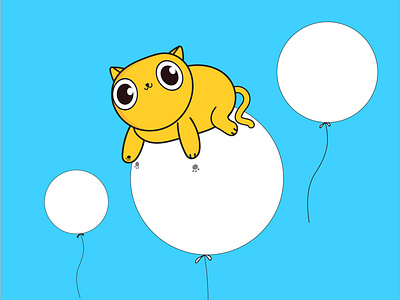 Cute Cat Floating With A Ballon