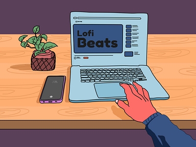 Lofi beats, Laptop and Phone Vector Illustration