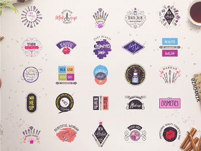 Makeup badges badge cosmetics doodle lettering logo makeup typography