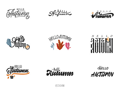 Hello Autumn - lettering Sticker autumn badge calligraphy doodle hello lettering sticker typography vector