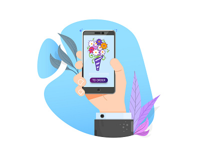 Order flowers 2d design flat hand icon illustration illustrator smartphone