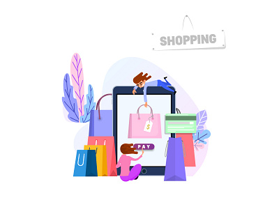 Shopping online character concept design flat icon app illustraion