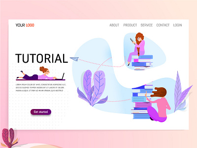 Tutorial concept character concept flat illustration landing page training tutorial uidesigner website