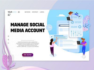 Manage Social Media Account character flat illustration landing page social uidesign vector art website