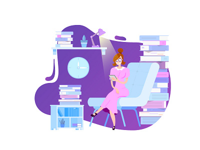 Online Library books character concept flat style illustration interior library online reading vector art website