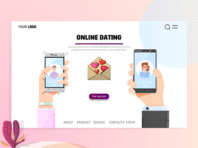 Online Dating character dating flat style illustration landing page online uidesign website