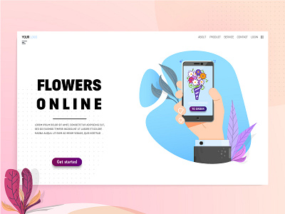 Flowers Online character flat design flowers hand illustration landing page online vector art website