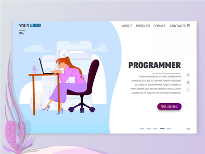 Programmer designer flat style freelance girl homepage it department landing page programmer template vector art website