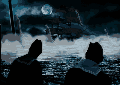 Sea trip adobe illustrator art design draw ghosts illustration landmark night ocean sea ship