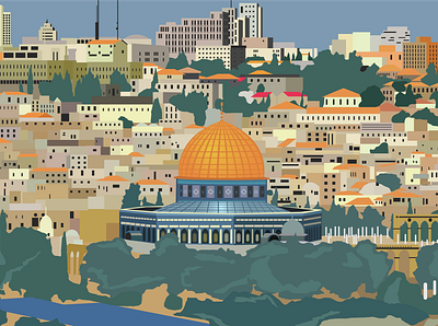 The Cathedral in Jerusalem adobe illustrator art city design draw illustration landmark landscape retro vector vintage