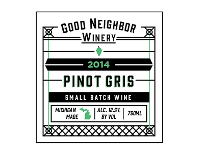 Good Neighbor Winery - Wine Label - WIP batch good neighbor winery green label made michigan packaging pinot gris small wine wine label winery