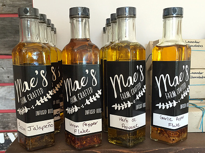 Mae's Farm Crafted Oils Packaging cooking oil infused oils michigan northport organic packaging