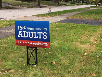 Elect Functioning Adults - November 2018 2.0 design election just for fun politics yard sign