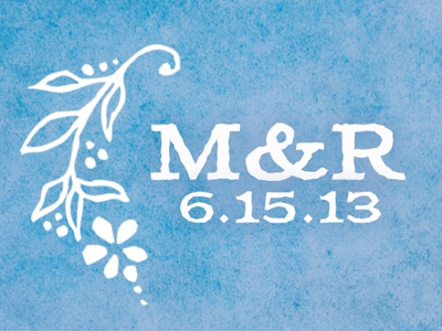 M&R lockup columbia titling cornflower blue custom embellishment handdrawn initials lockup june logo marriage wedding wedding invitations white