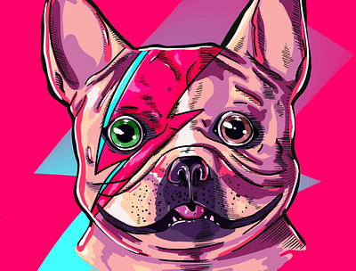 Frenchie Bowie art bulldog david bowie design digital art dog draw frenchie illustration illustrator painting pet procreate