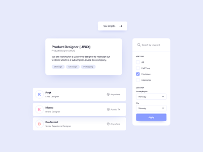 Job Page UI Components card card ui filter filter ui job page job post table ui ui design ui design daily ui kit ui kit design ui kits ux ux design